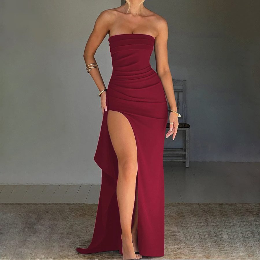 Strapless Backless High Split Maxi Dress - Image 4