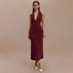 Halter Deep V Neck Long Dress - Image 3