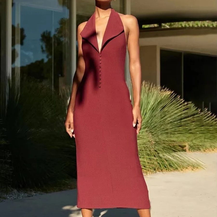 Halter Deep V Neck Long Dress